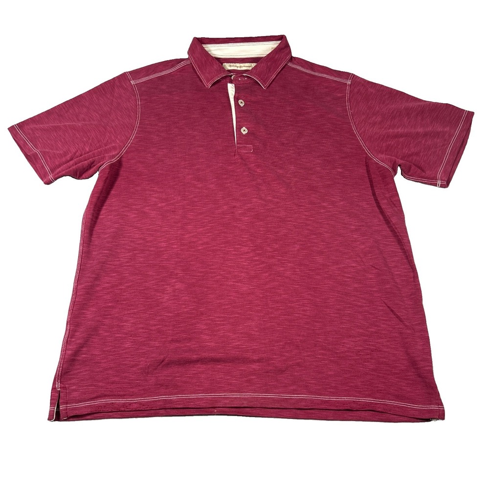 Tommy Bahama Polo Shirt Mens L Red Short Sleeve Performance Modal Poly Blend
